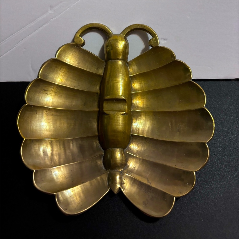 Vintage Brass Butterfly India Dish 8” Hollywood Regency MCM Art Deco Ashtray